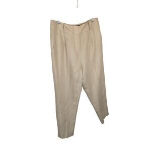C&A Premium Pure Linen Tapered Trousers Beige Pleated European Linen Pants Sz 40